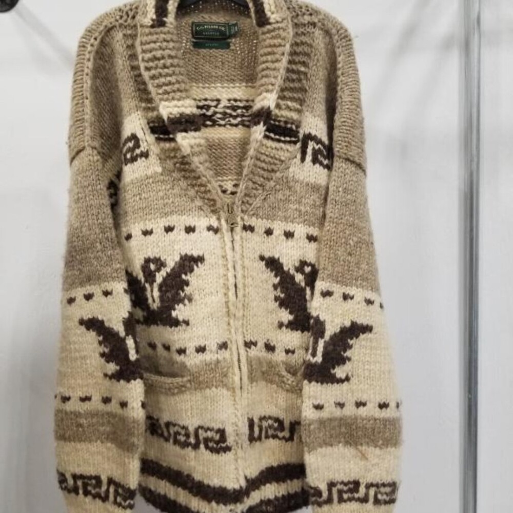 Filson Cowichan Sweater Mens Hand Knit Wool Eagle Cardigan TLC Repair XXL